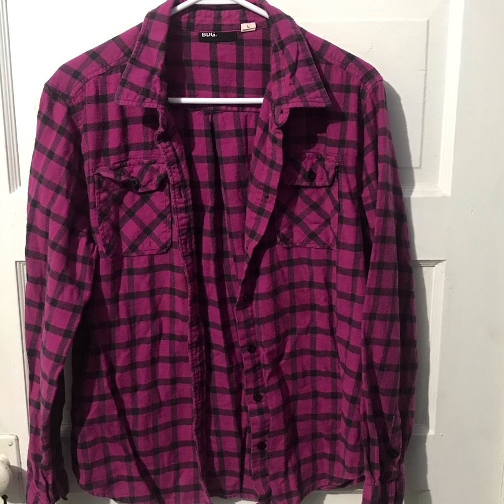 Button Down Flannel BDG. Size L. Purple/Black